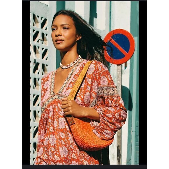 Free People moon child printed crochet inset colorful maxi top M - Picture 12 of 12